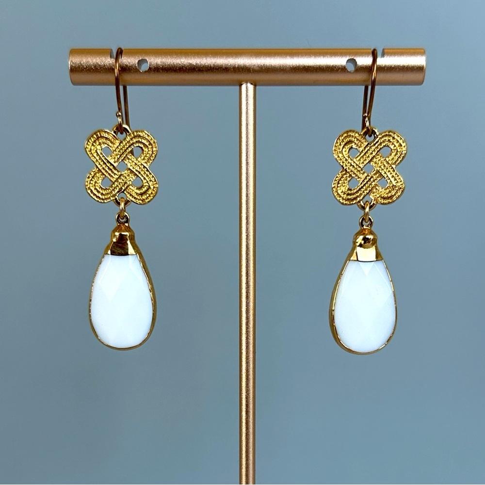 NEW Teardrop Earrings White Quartz 14K Gold